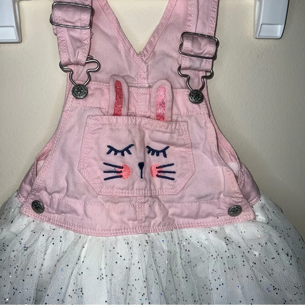 Oshkosh B'Gosh Bunny Rabbit Tulle Overall Dress Pink White Sparkle Size 18 mos.
